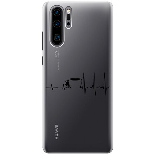 силиконовый чехол на huawei p30 pro хуавей п30 про с принтом розовые фиалки Силиконовый чехол с принтом Coffee Cardiogram для Huawei P30 Pro / Хуавей П30 Про