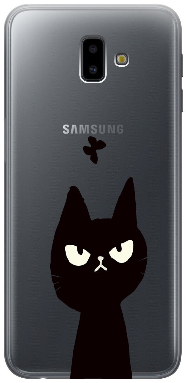 Силиконовый чехол на Samsung Galaxy J6+ (2018) / Самсунг Джей 6 плюс с 3D принтом "Disgruntled Cat" прозрачный