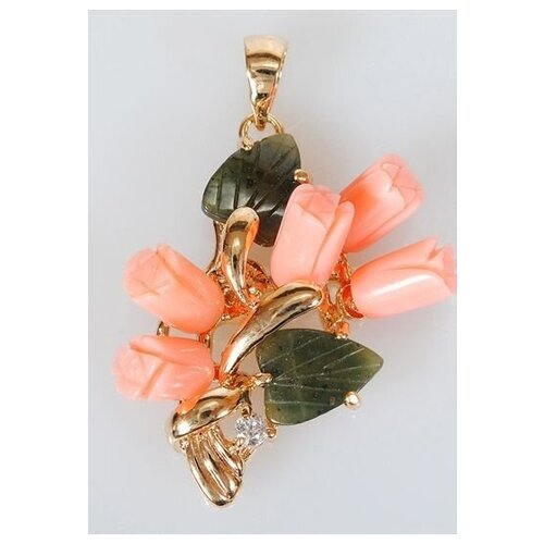 фото Кулон с кораллом и нефритом "5 роз букет" lotus jewelry