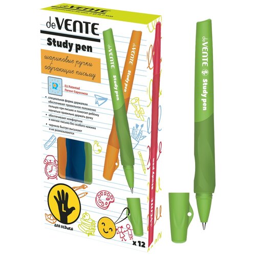 Ручка обучающая для левши deVENTE Study Pen, узел 0,7 мм, каучуковый держатель, чернила синие на масляной основе(12 шт.)