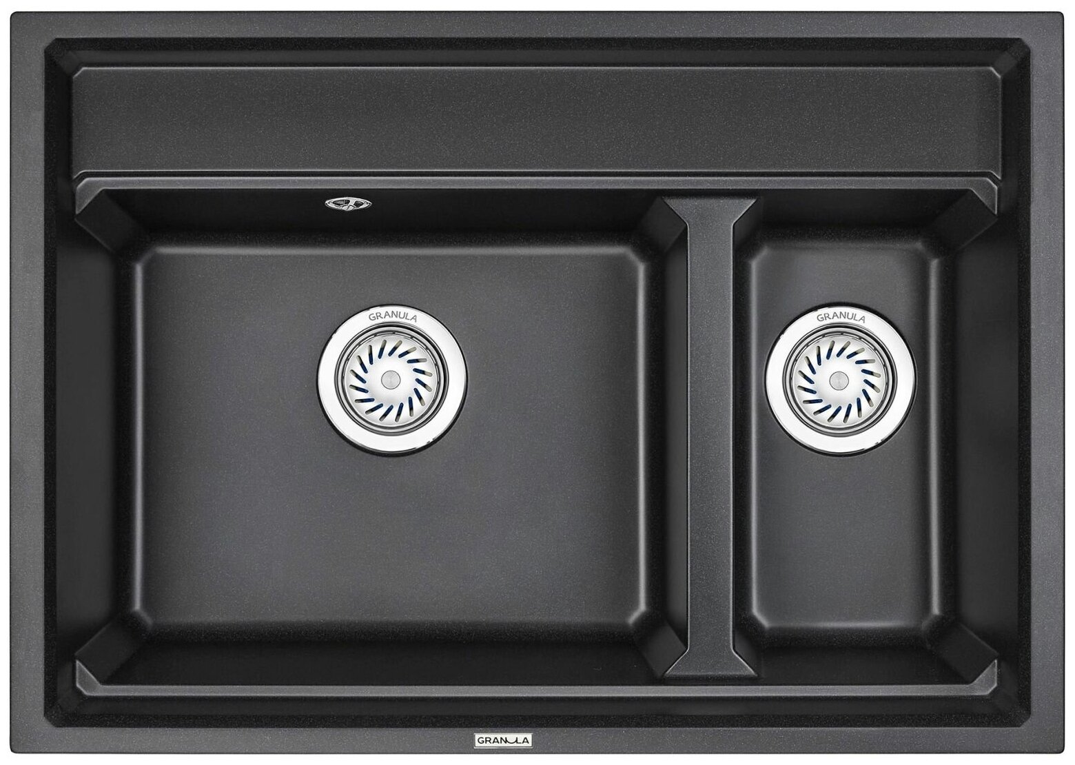 Кухонная мойка кварцевая Granula Kitchen Space с ролл-матом и дозатором KS-7302 прямоугольная двухсекционная, китчен спейс, чаша 445x380, 190x380, цвет чёрный (7302bl)