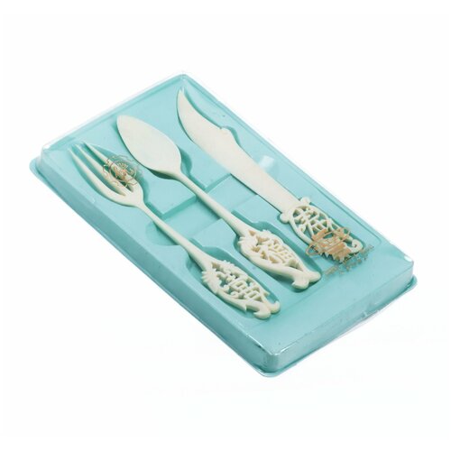Набор из ножа, вилки и ложки с изображениями птиц в коробке, кость, резьба, Китай