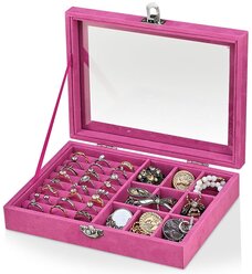Шкатулка для украшений и запонок из розового бархата / Органайзер для хранения / Коробка для колец / Держатель Z1115-Rose