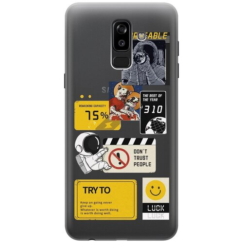 Силиконовый чехол с принтом Space Stickers для Samsung Galaxy J8 / Самсунг Джей 8 силиконовый чехол с принтом advice для samsung galaxy j8 самсунг джей 8