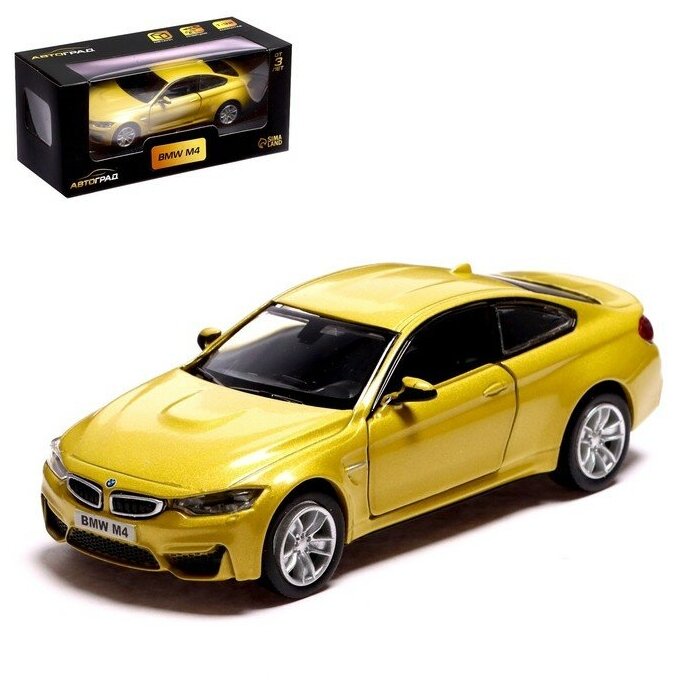 Машина металлическая Автоград BMW M4 Coupe, 1:32, инерция, открываются двери, желтый (554035)