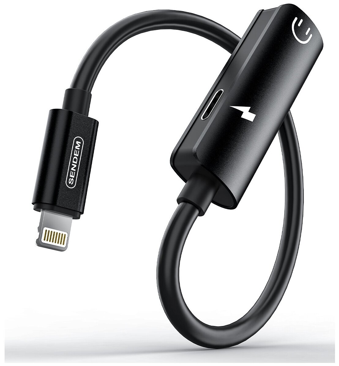 Аудио адаптер Lightning - гнездо Lightning (наушники) + гнездо Lightning (зарядка), Sendem A08