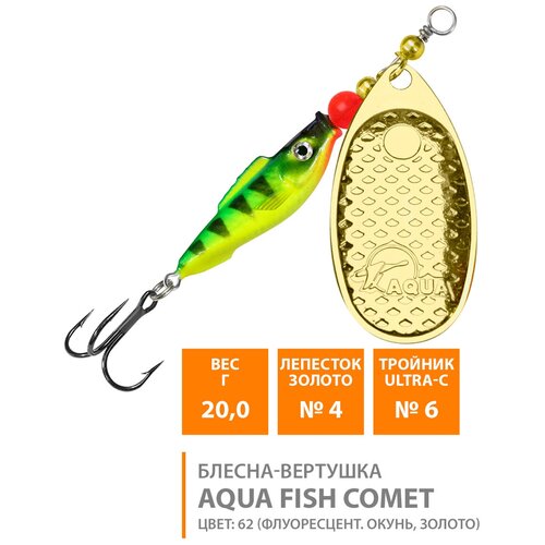 Блесна вертушка для рыбалки AQUA Fish Comet-4 20g цвет 62