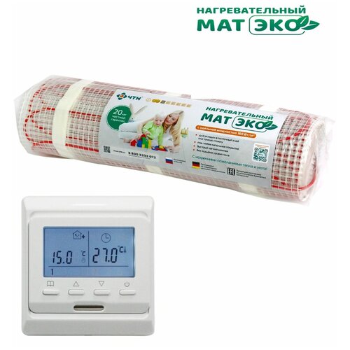 Тёплый пол ЭКО мат нагревательный Чуваштеплокабель ЭКО-160-05 кв м80 ВтПрограммируемый терморегулятор 2985₽