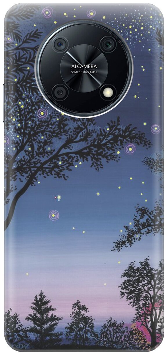 Силиконовый чехол на Huawei nova Y90, Хуавей Нова У90 с принтом "Деревья и звезды"