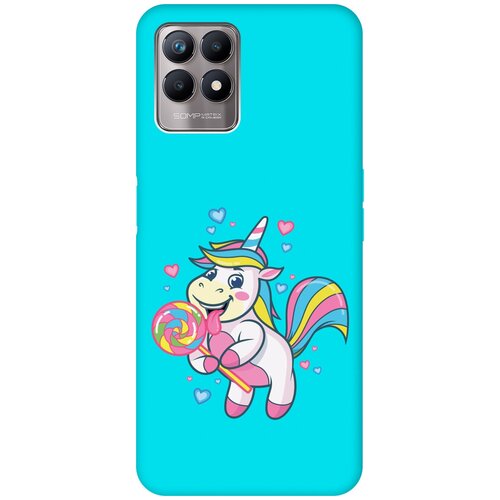 Матовый чехол Unicorn and candy для Realme 8i / Рилми 8 ай с 3D эффектом бирюзовый матовый чехол lady unicorn для realme 8i рилми 8 ай с 3d эффектом бирюзовый