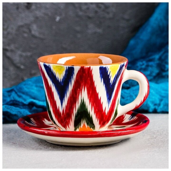 фото Чайная пара Риштанская Керамика "Атлас", 350 мл, красная