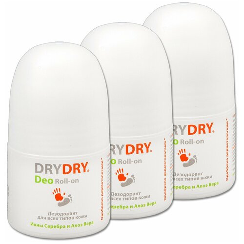 Дезодорант роликовый DRY DRY Deo Roll-on, с ионами серебра и aлоэ вера, 50 мл, 3 шт. дезодорант для тела reхona део контроль активная свежесть unilever