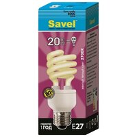 Лампочка Savel HS/8-T3-20/2700/E27, Желтый свет, 20Вт, E27, Люминесцентная (энергосберегающая), 1 шт.