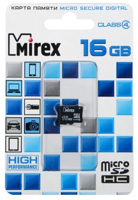 Карта памяти Mirex microSD, 16 Гб, SDHC, класс 4 Mirex 2890987 .