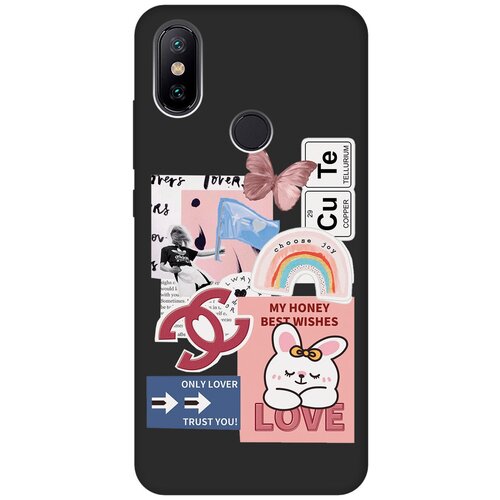 Матовый чехол Cute Stickers для Xiaomi Mi 6X / Mi A2 / Сяоми Ми 6Х / Ми А2 с 3D эффектом черный
