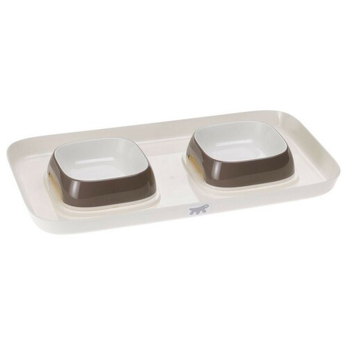 Пластиковый поднос с серыми мисками GLAM XS для кошек и собак подставка ferplast glam tray small с двумя мисками 800 мл 0 8 л серый