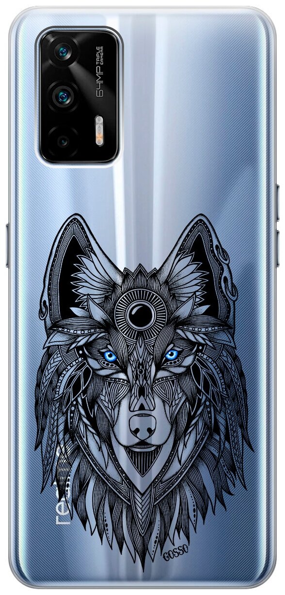 Силиконовый чехол на Realme GT / Рилми ГТ с 3D принтом "Grand Wolf" прозрачный