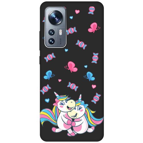 Матовый чехол Unicorns and Candies для Xiaomi 12 / 12X / Сяоми 12 / 12Х с 3D эффектом черный силиконовый чехол с принтом unicorns and candies для xiaomi 12 pro сяоми 12 про