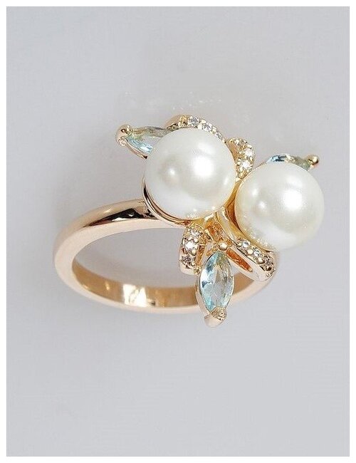 Кольцо помолвочное Lotus Jewelry, жемчуг Swarovski синтетический, размер 18, белый