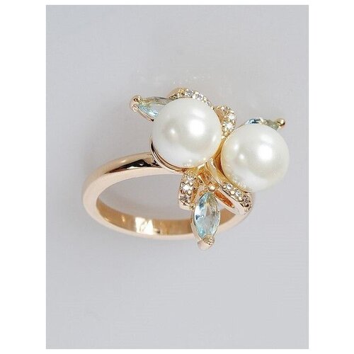 Кольцо помолвочное Lotus Jewelry, жемчуг Swarovski синтетический, размер 18, белый кольцо lotus jewelry бижутерный сплав латунь золочение жемчуг swarovski синтетический размер 18 белый
