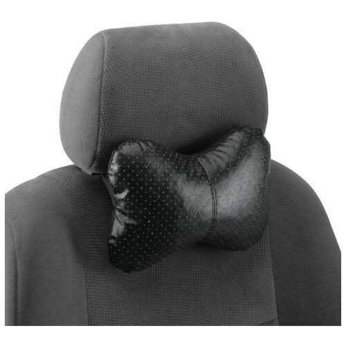 Подушка автомобильная косточка на подголовник экокожа перфорированная чёрный 16х24 см 570₽