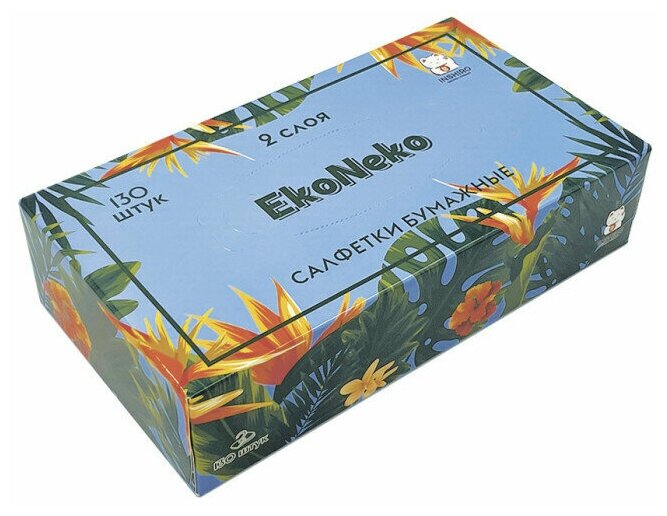Бумажные салфетки в коробке Inshiro EkoNeko Стандарт 2 слоя, 130 шт - фотография № 2