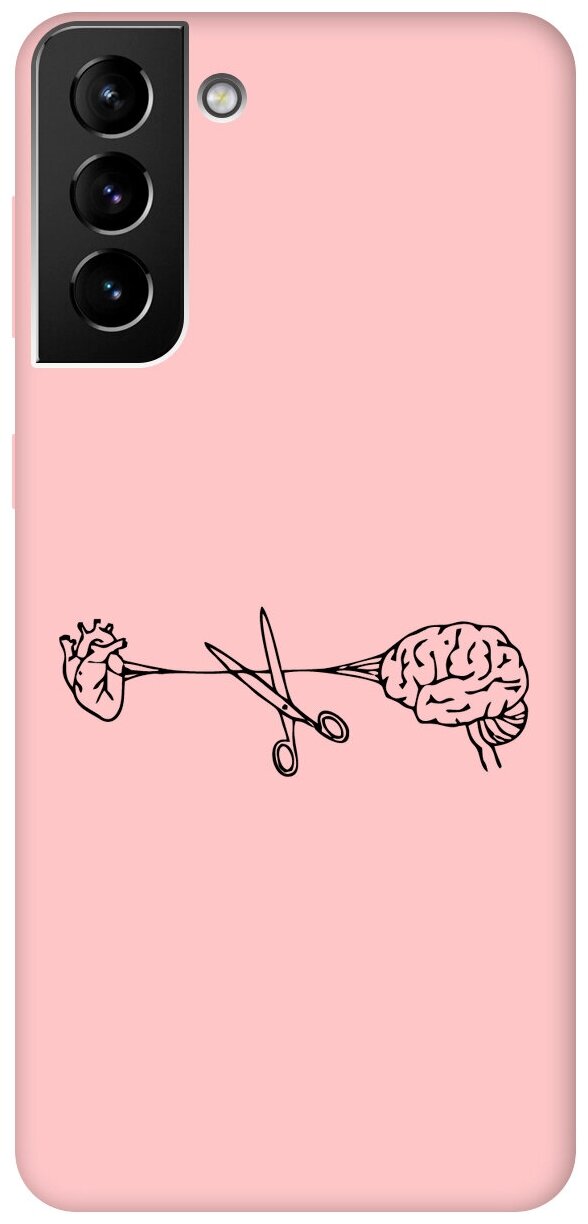 Силиконовый чехол на Samsung Galaxy S21+, Самсунг С21 Плюс Silky Touch Premium с принтом "Brain Off" светло-розовый