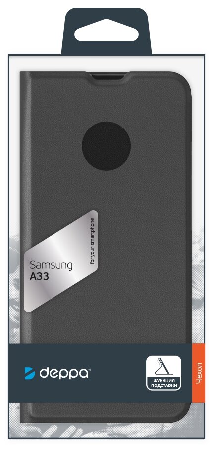 Чехол Book Cover для Samsung Galaxy A33, черный, PET синий, Deppa, Deppa 88152