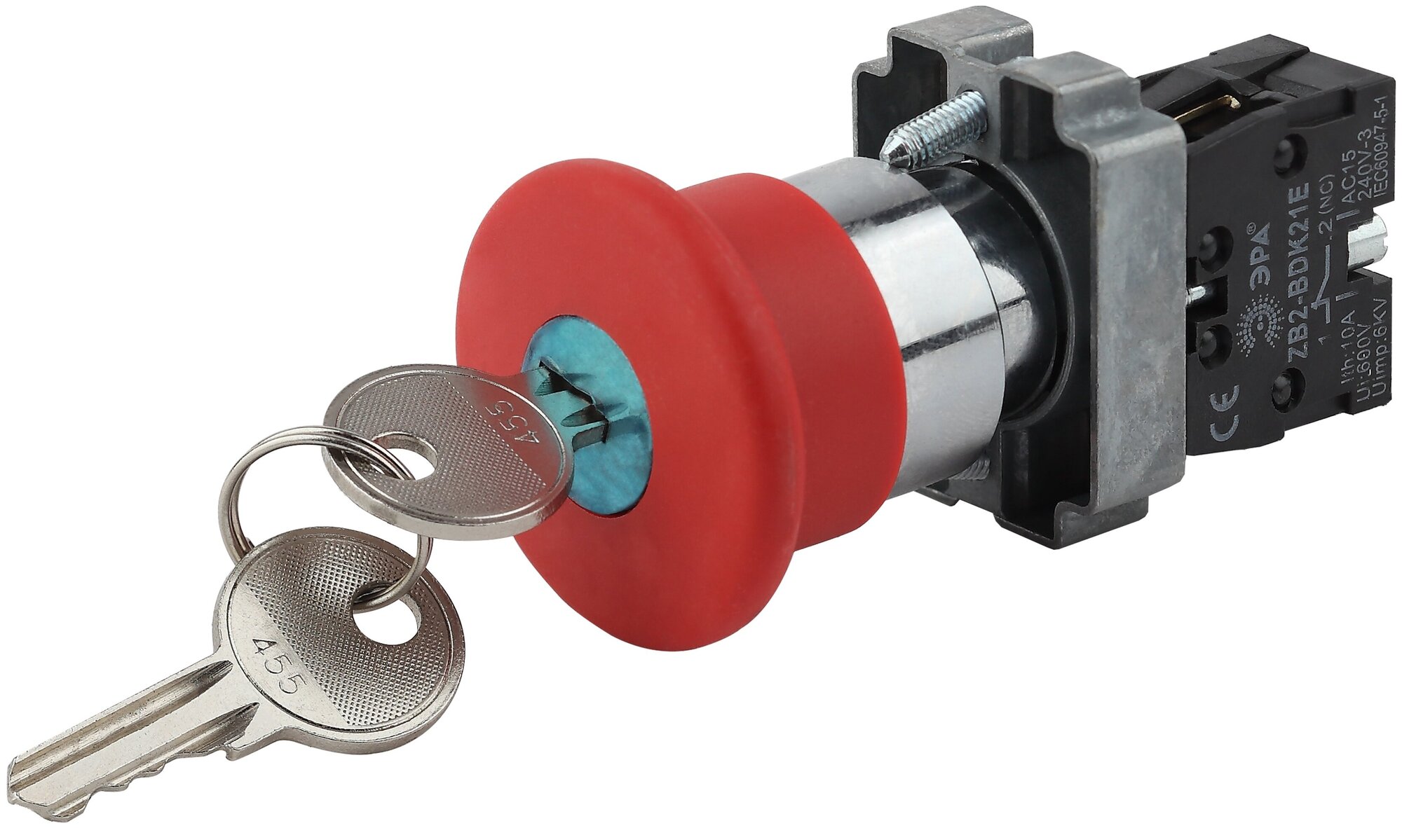 Кнопка ЭРА BBG50-LAY5-K04E LAY5-BS142 Грибок с ключом красный d22мм 240В 1р арт. Б0045637 (1 шт.)