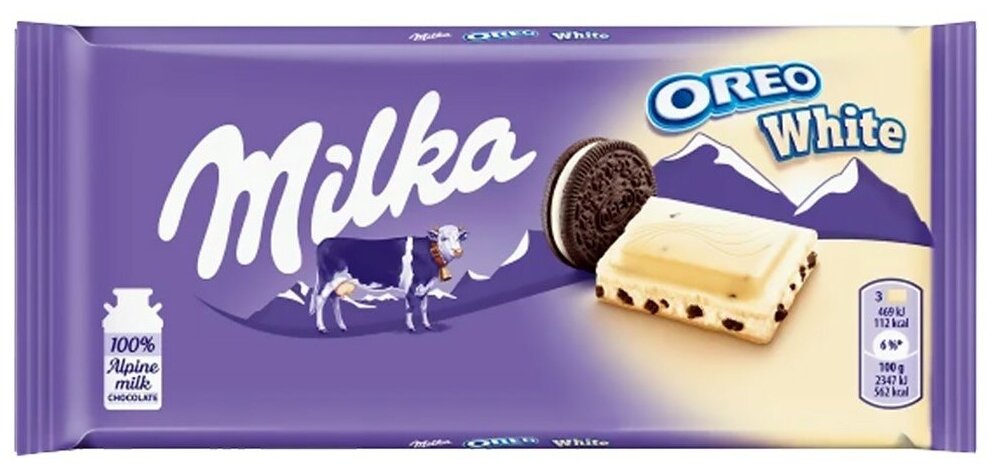 Шоколадная плитка Milka Oreo White / Милка Орео Вайт 100 г. (Германия) - фотография № 2