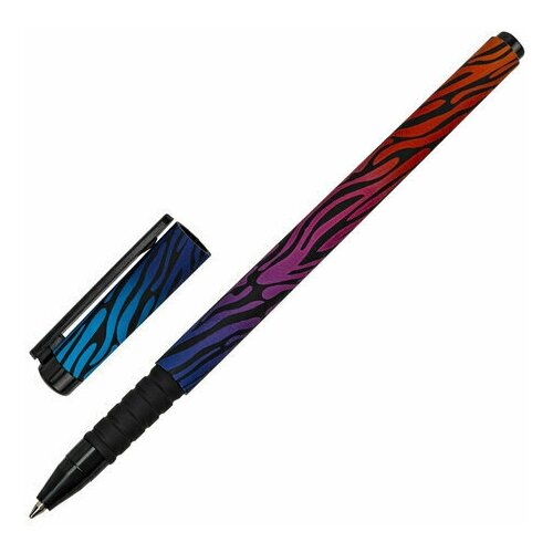 Ручка шариковая BRAUBERG SOFT TOUCH GRIP NEON ZEBRA, синяя, мягкое покрытие, узел 0,7 мм, 143721, 36 штук