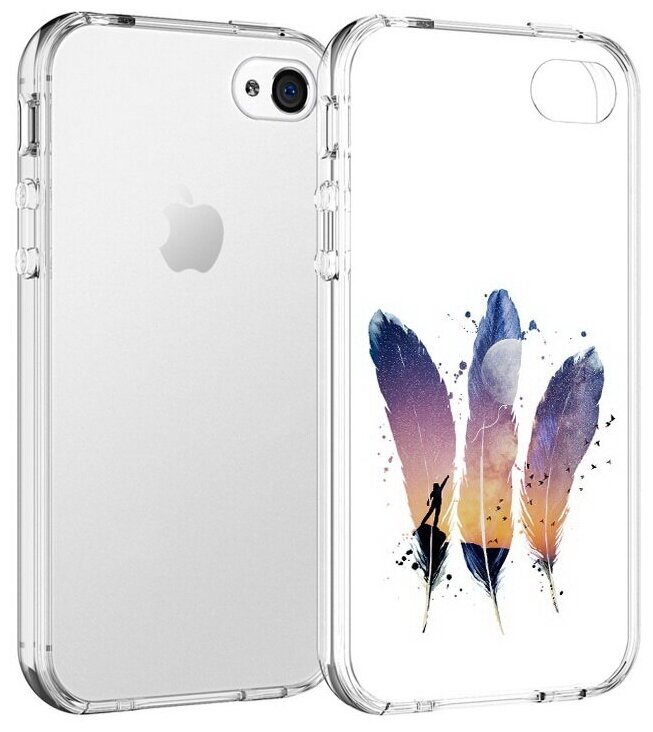 Чехол задняя-панель-накладка-бампер MyPads небесные перья для iPhone 4/4S противоударный