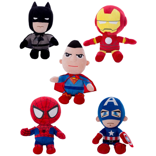 фото Мягкие игрушки супергерои бэтмен, супермен, железный человек, человек-паук, капитан америка 5 штук по 23 см китай