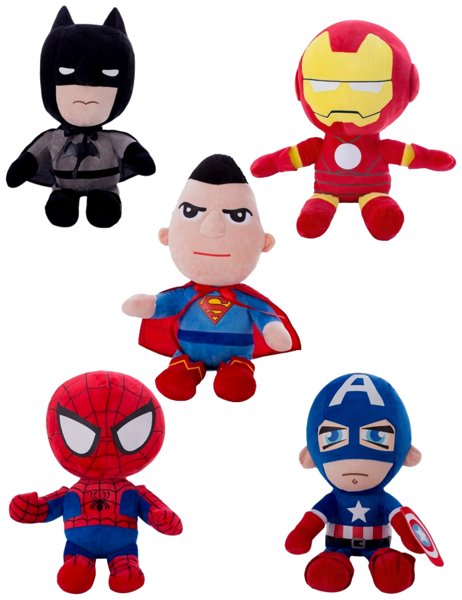 Мягкие игрушки супергерои Бэтмен, Супермен, Железный человек, Человек-паук, Капитан Америка 5 штук по 23 СМ