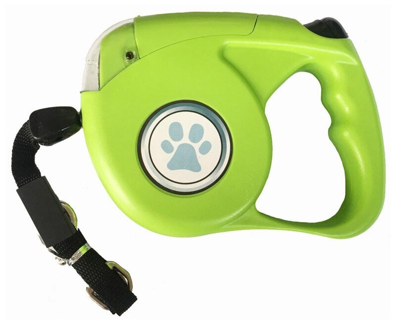 Поводок-рулетка для собак с фонариком, 5 м, до 35 кг, цвет Салатовый