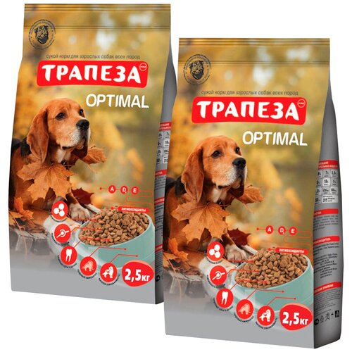 Трапеза оптималь для взрослых собак всех пород живущих дома (2,5 + 2,5 кг) корм сухой трапеза оптималь для взрослых собак 10 кг