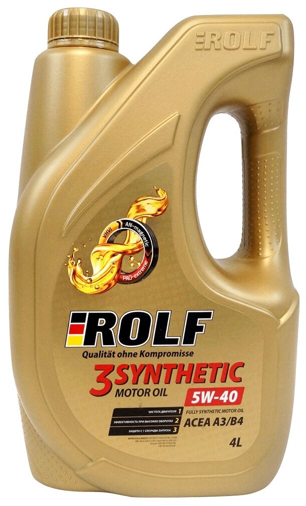 Моторное масло ROLF 3-SYNTHETIC 5W-40, ACEA A3/B4 Синтетическое 4 л пластик