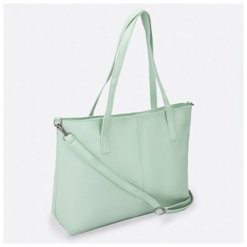 Сумка-шопер на молнии, длинный ремень, цвет зелёный