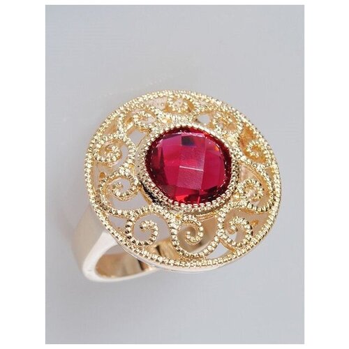 фото Кольцо lotus jewelry, бижутерный сплав, золочение, корунд, размер 17, красный