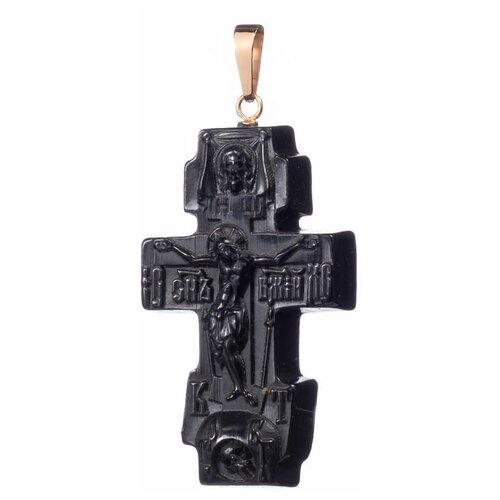 Резной православный крест из черного янтаря в золоте 