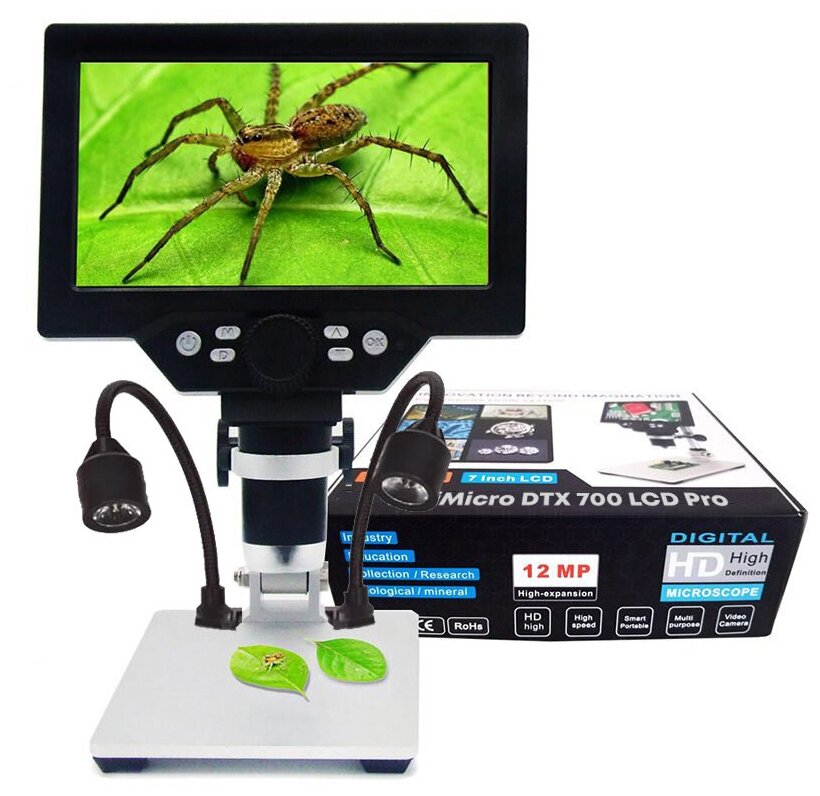 Электронный цифровой микроскоп с дисплеем и записью для пайки, ювелирных и прикладных работ DigiMicro DTX 700 LCD Pro