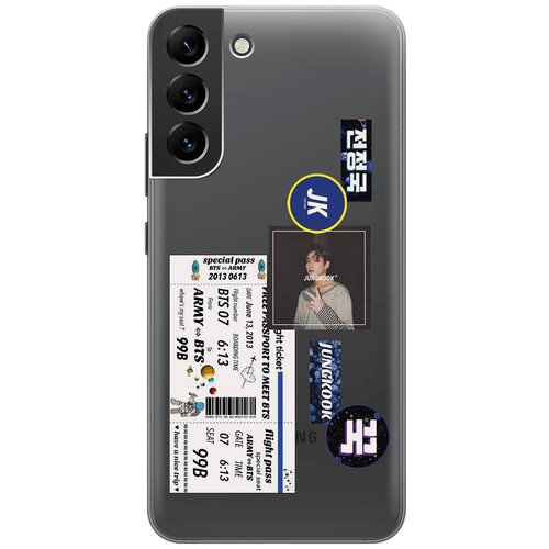 Силиконовый чехол с принтом BTS Stickers для Samsung Galaxy S22+ / Самсунг С22 Плюс силиконовый чехол на samsung galaxy s22 самсунг с22 плюс с 3d принтом stormtrooper stickers прозрачный