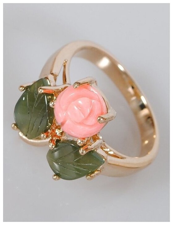 Кольцо помолвочное Lotus Jewelry, коралл, нефрит