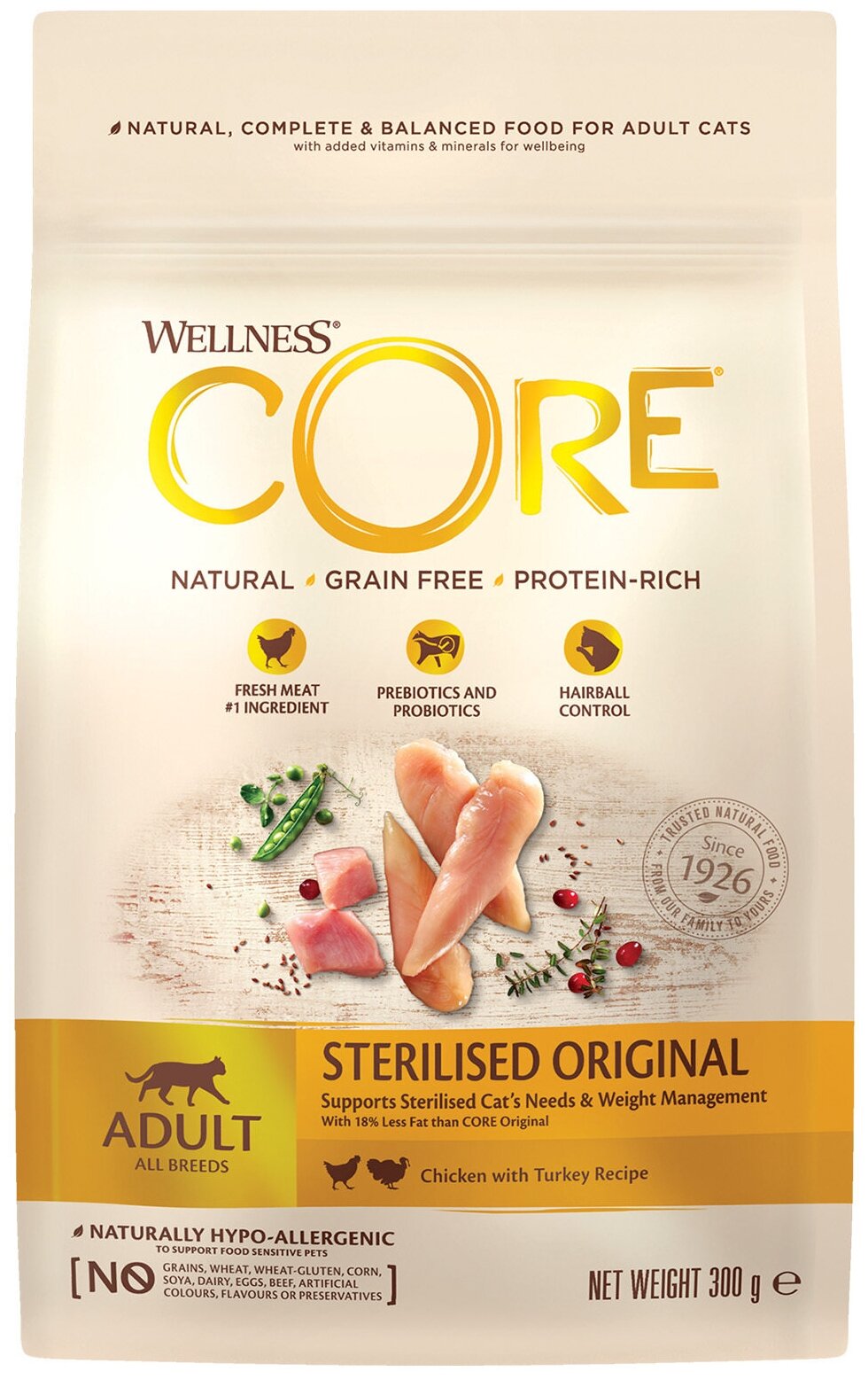 Сухой корм Wellness CORE STERILISED из курицы с индейкой для стерилизованных кошек 300 г - фотография № 1