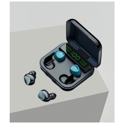 Спортивные наушники GLOSSY DESIGN с Кейсом Повербанк / Беспроводные Bluetooth-наушники с отпечатком пальца / Гарнитура беспроводная / Черные