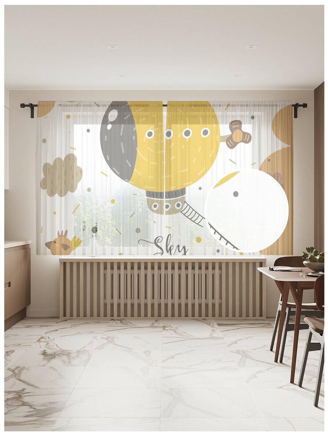 Тюль для кухни и спальни JoyArty "Небесное путешествие", 2 полотна со шторной лентой шириной по 145 см, высота 180 см.