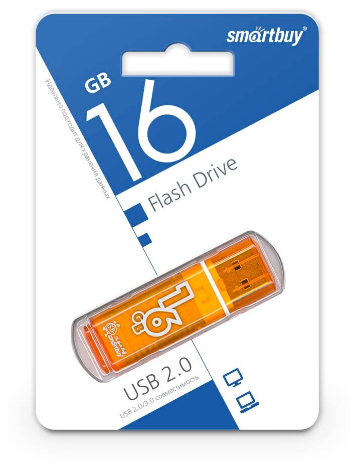 Флеш-накопитель USB 2.0 Smartbuy 16GB Glossy series Orange (SB16GBGS-Or)