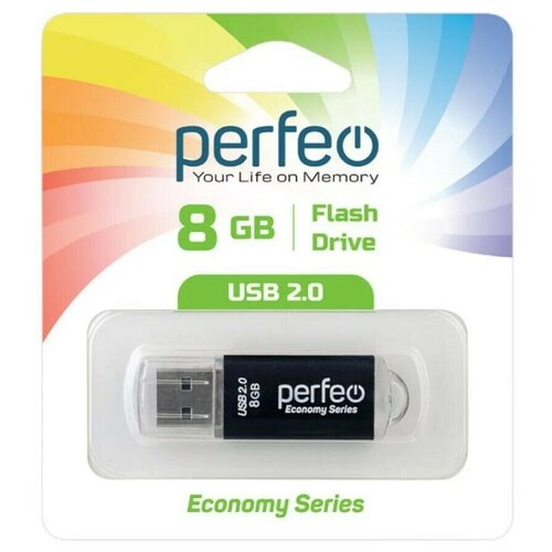 USB Flash накопитель Perfeo 8Gb Perfeo E01 Black (PF-E01B008ES) usb flash perfeo pf c13w008 usb 8gb белый bl1