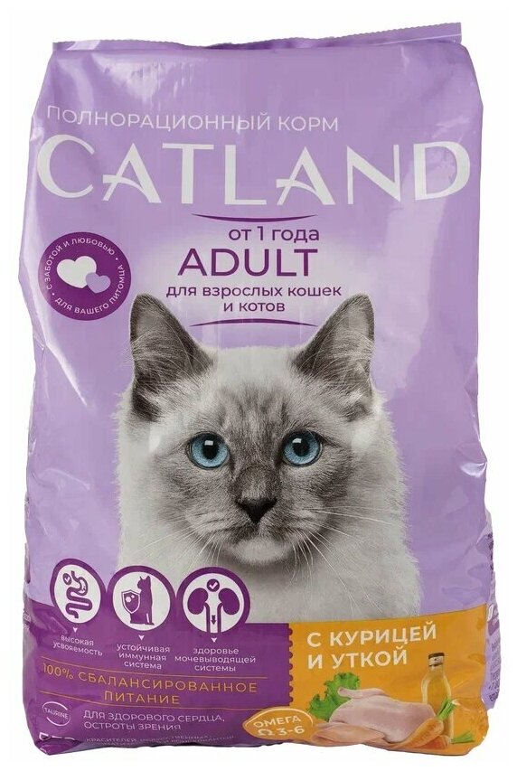 Сухой корм для кошек Catland с курицей и уткой, 1,3 кг