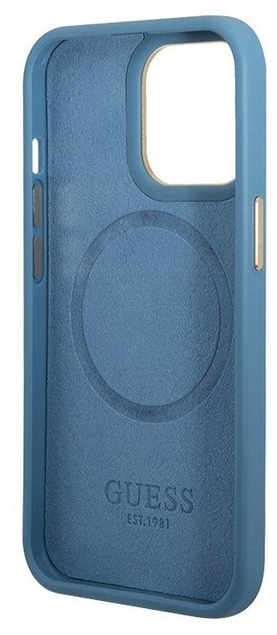 Чехол Guess PU 4G Plate metal logo Hard для iPhone 13 Pro, голубой (Magsafe)